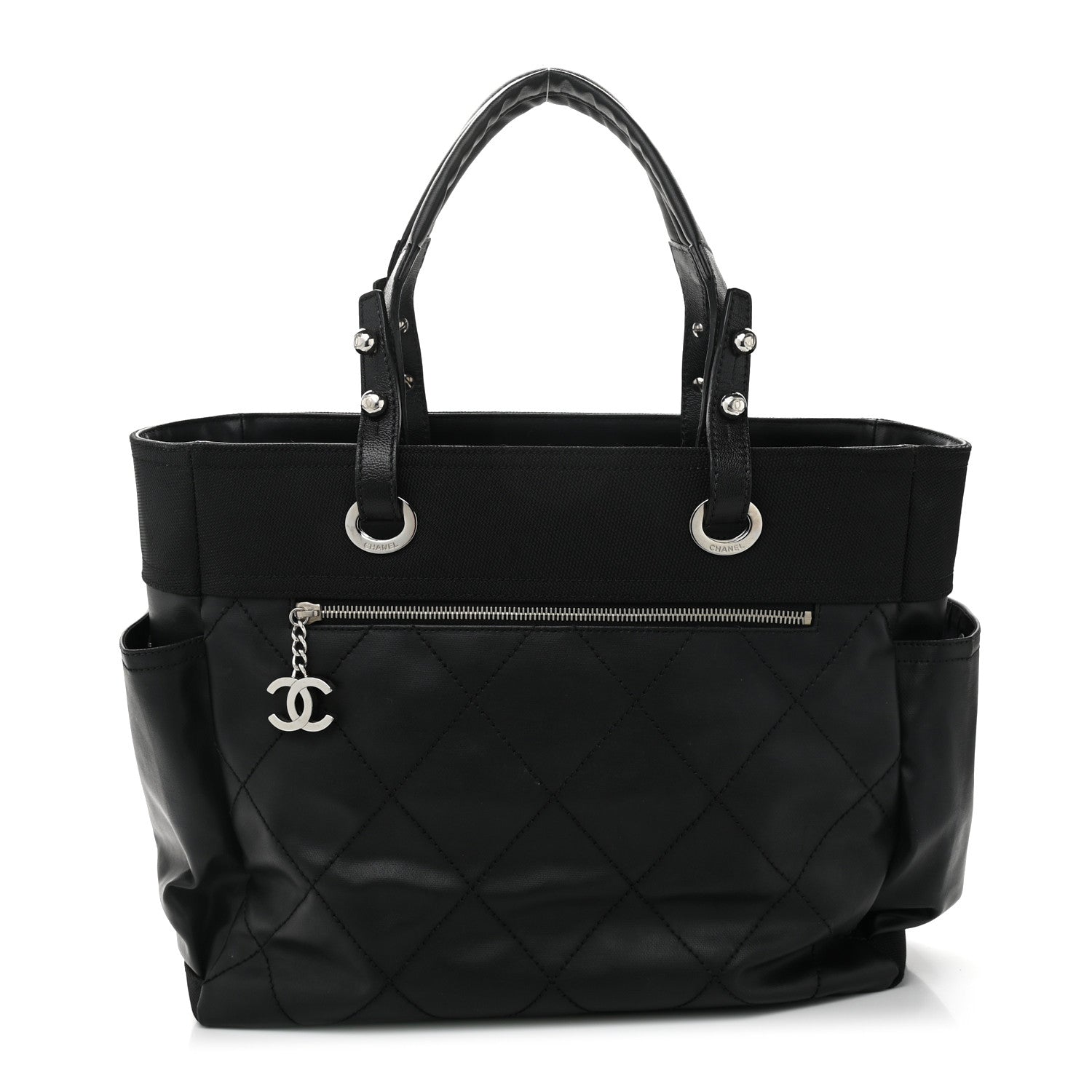 Chanel Coated Canvas Quilted Large Paris Biarritz Tote Black 1 of 10