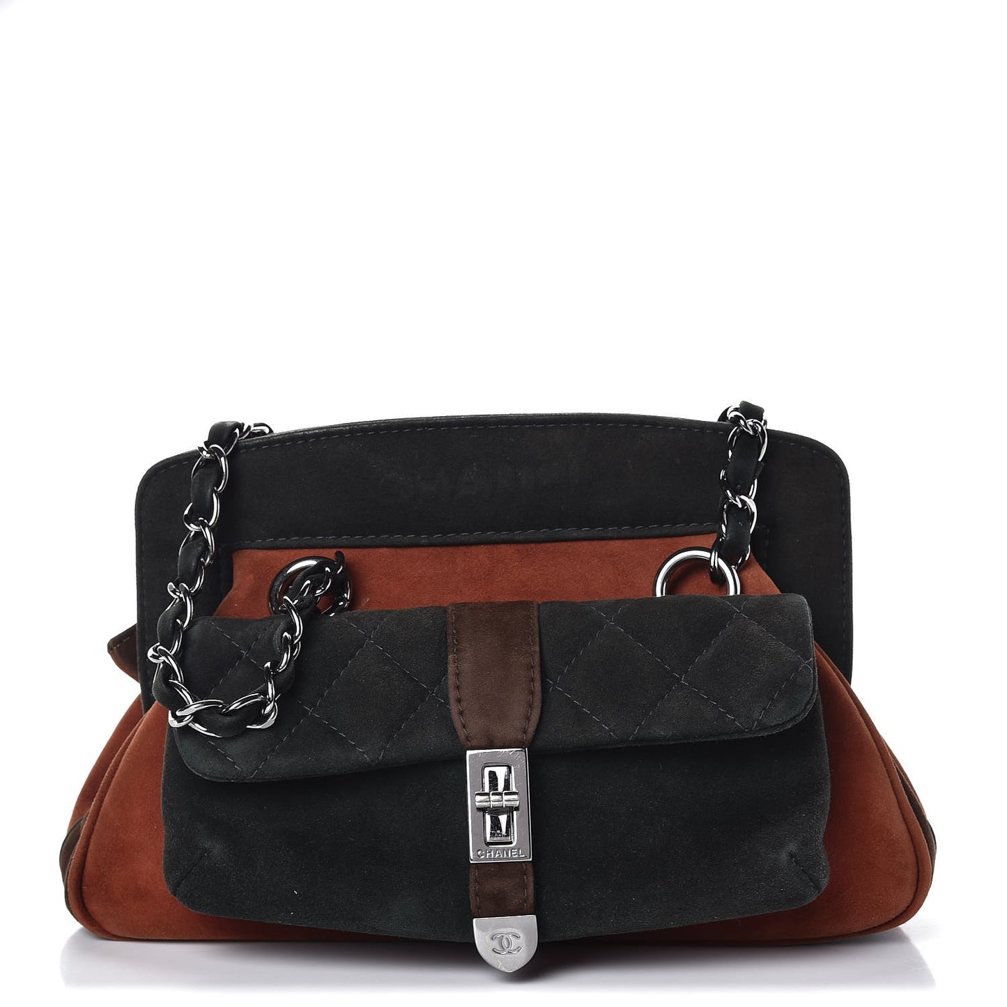 Suede Quilted Shoulder Bag Green Brown Orange