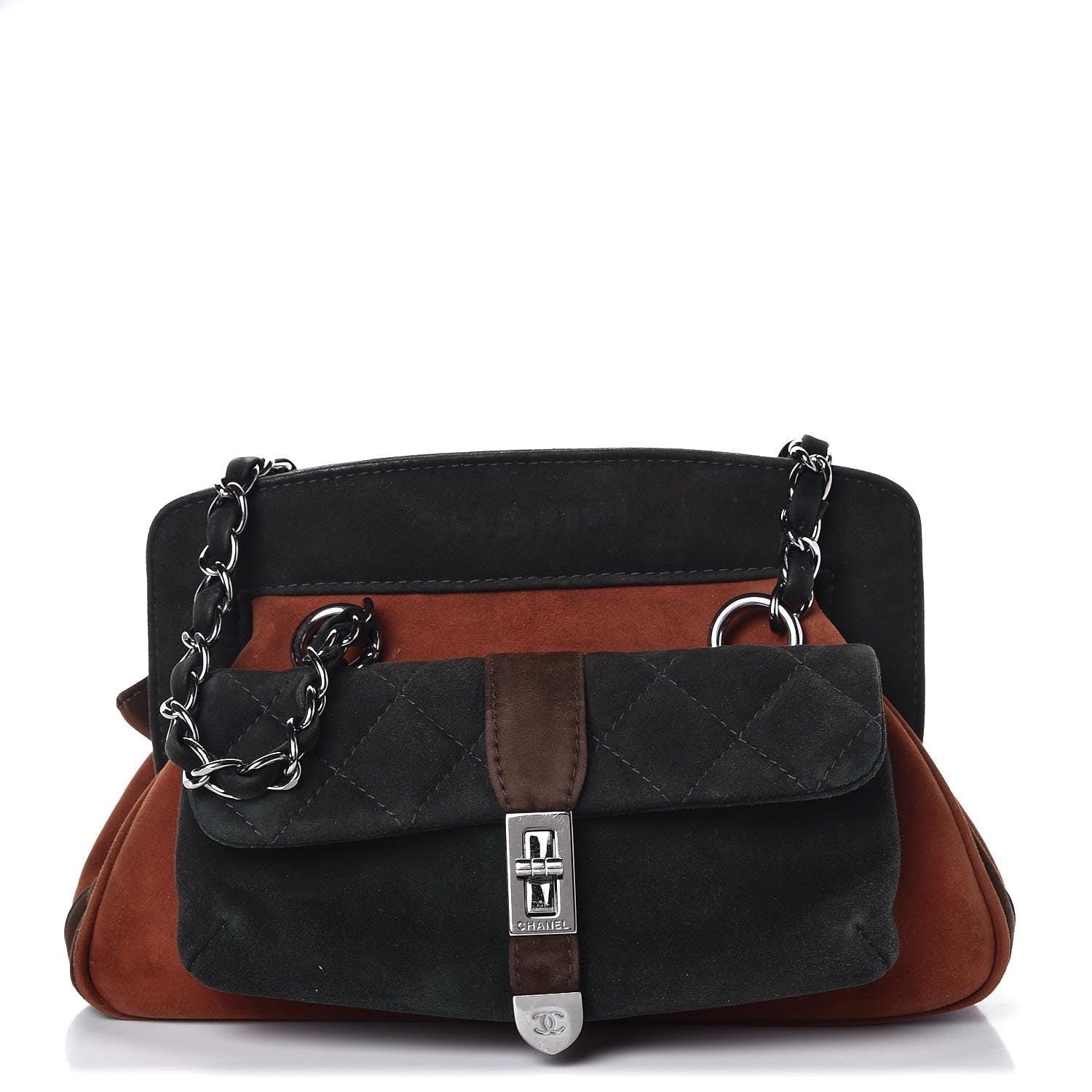 Chanel Suede Quilted Shoulder Bag Green Brown Orange 1 of 7