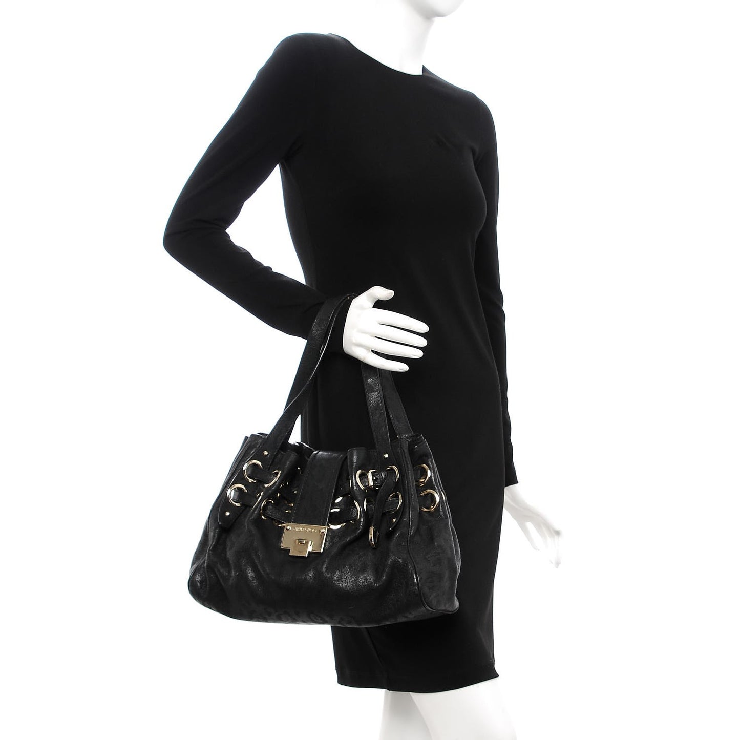 Patent Laser Cut Leopard Print Riki Tote Black