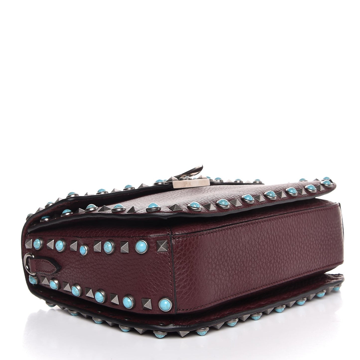 Pebbled Calfskin Medium Guitar Strap Rockstud Rolling Flap Saddle Bag Rubin