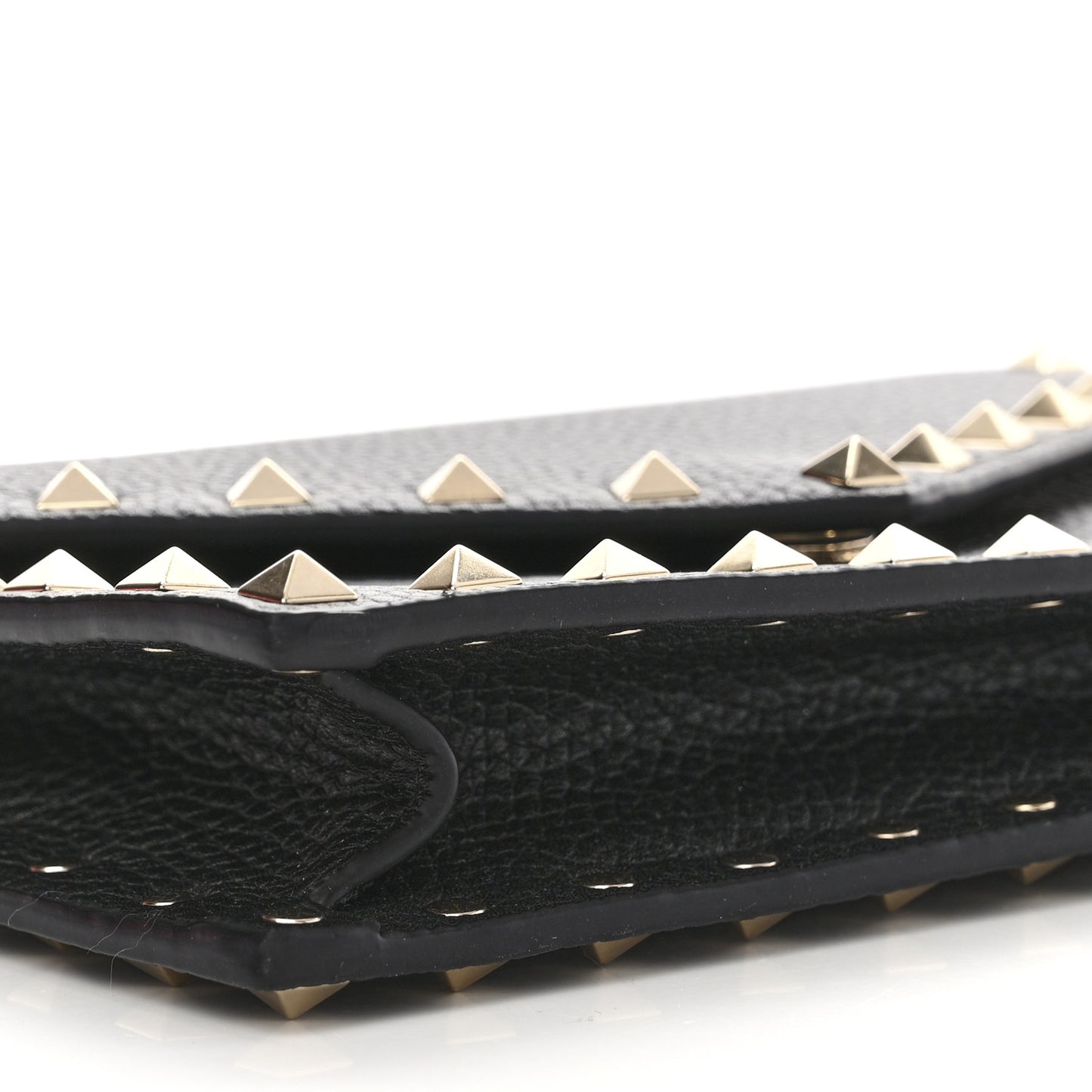 Pebbled Calfskin Rockstud Envelope Wallet on Chain Black