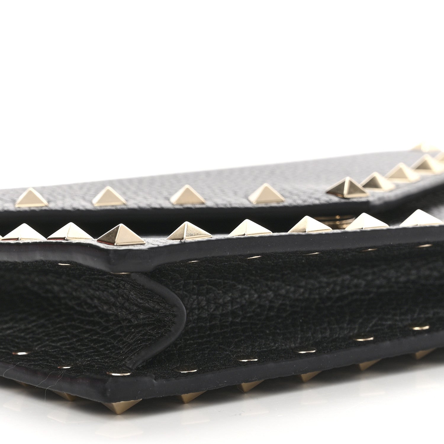 Valentino Garavani Pebbled Calfskin Rockstud Envelope Wallet on Chain Black 10 of 11