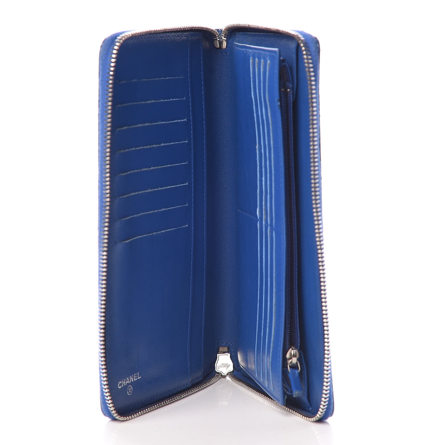 Patent Quilted Large Zip Around Organizer Wallet Blue