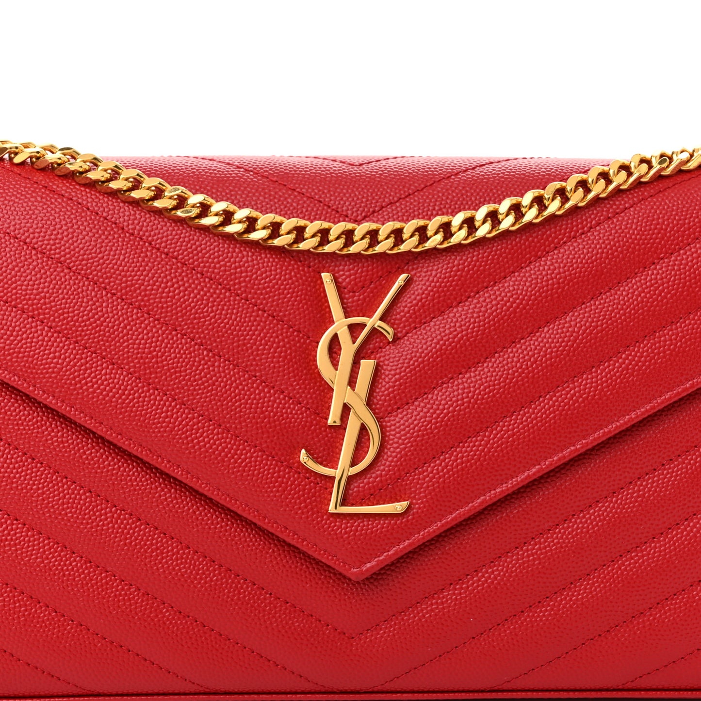 Grain De Poudre Matelasse Chevron Monogram Chain Wallet New Red