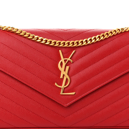 Saint Laurent Grain De Poudre Matelasse Chevron Monogram Chain Wallet New Red 8 of 10