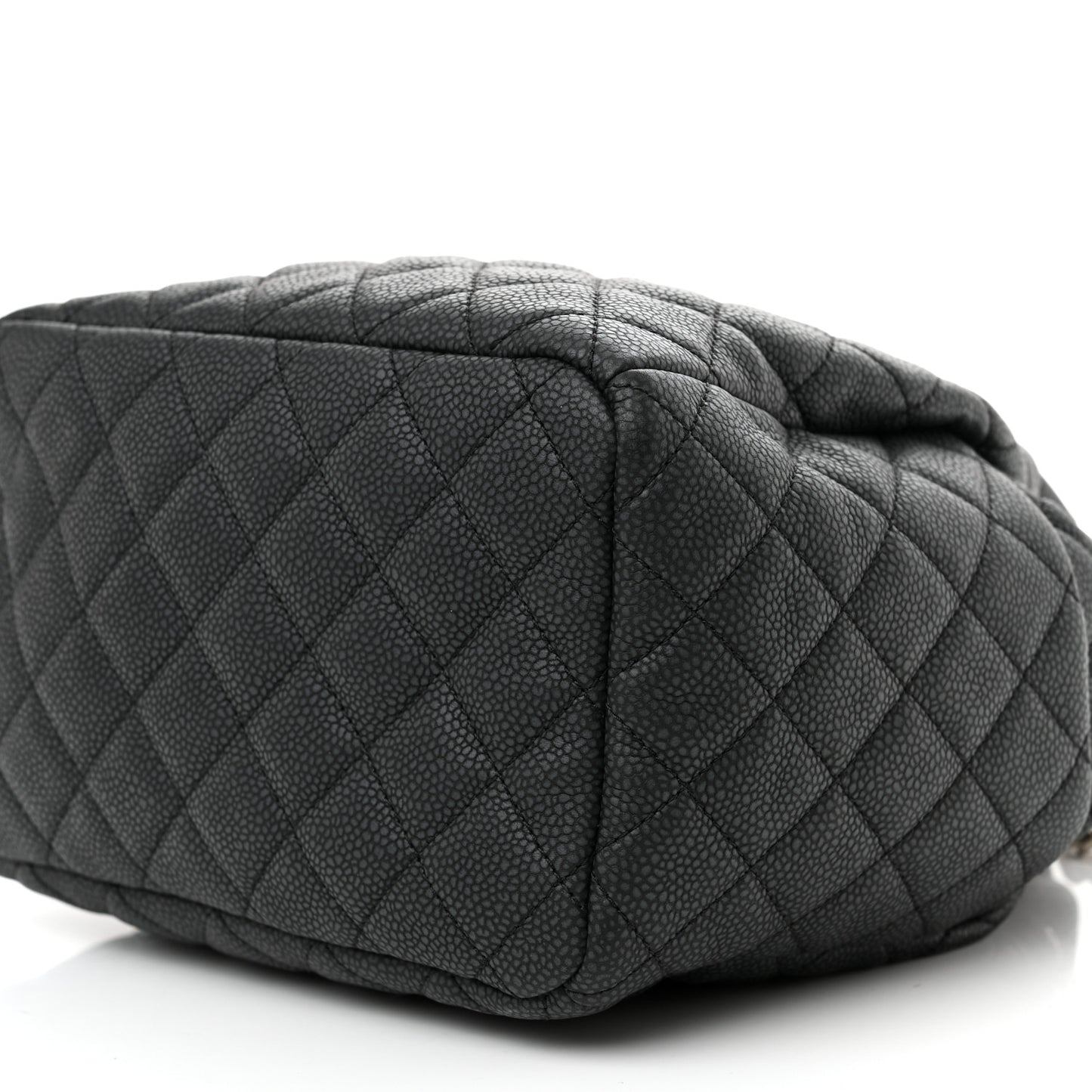 Caviar Flat Quilted CC Chain Bucket Drawstring Bag Navy
