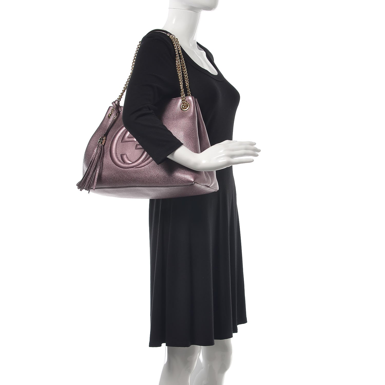 Gucci Metallic Pebbled Calfskin Medium Soho Chain Shoulder Bag Purple 2 of 10