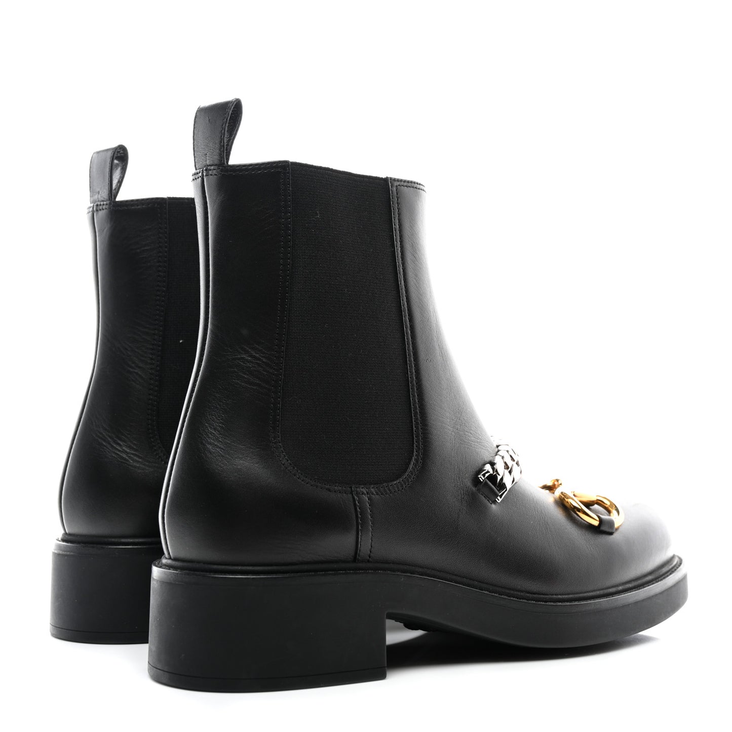 Flores Calfskin Horsebit Chain Ankle Boots 39.5 Black