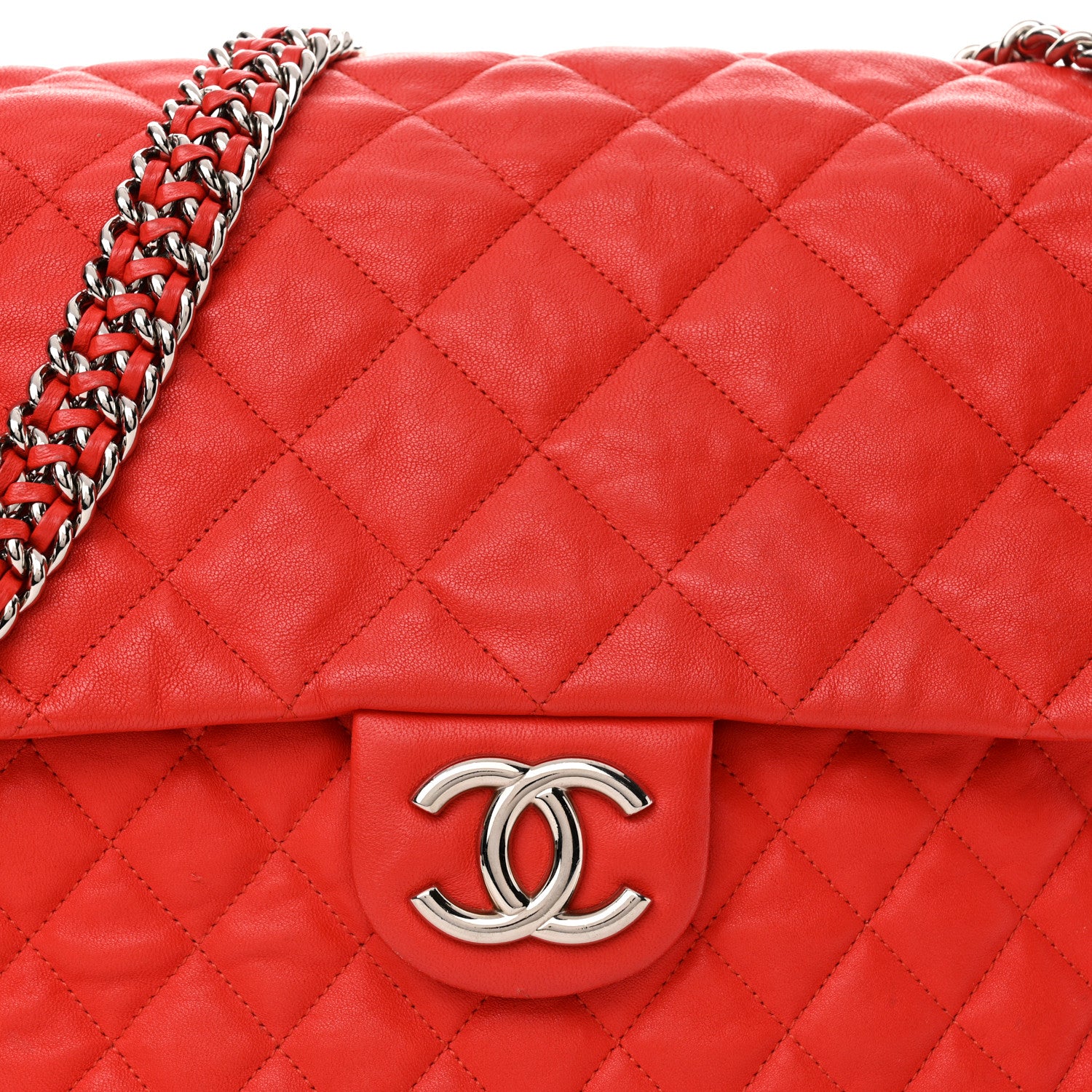 Chanel Washed Lambskin Quilted Maxi Chain Around Flap Red 8 of 15