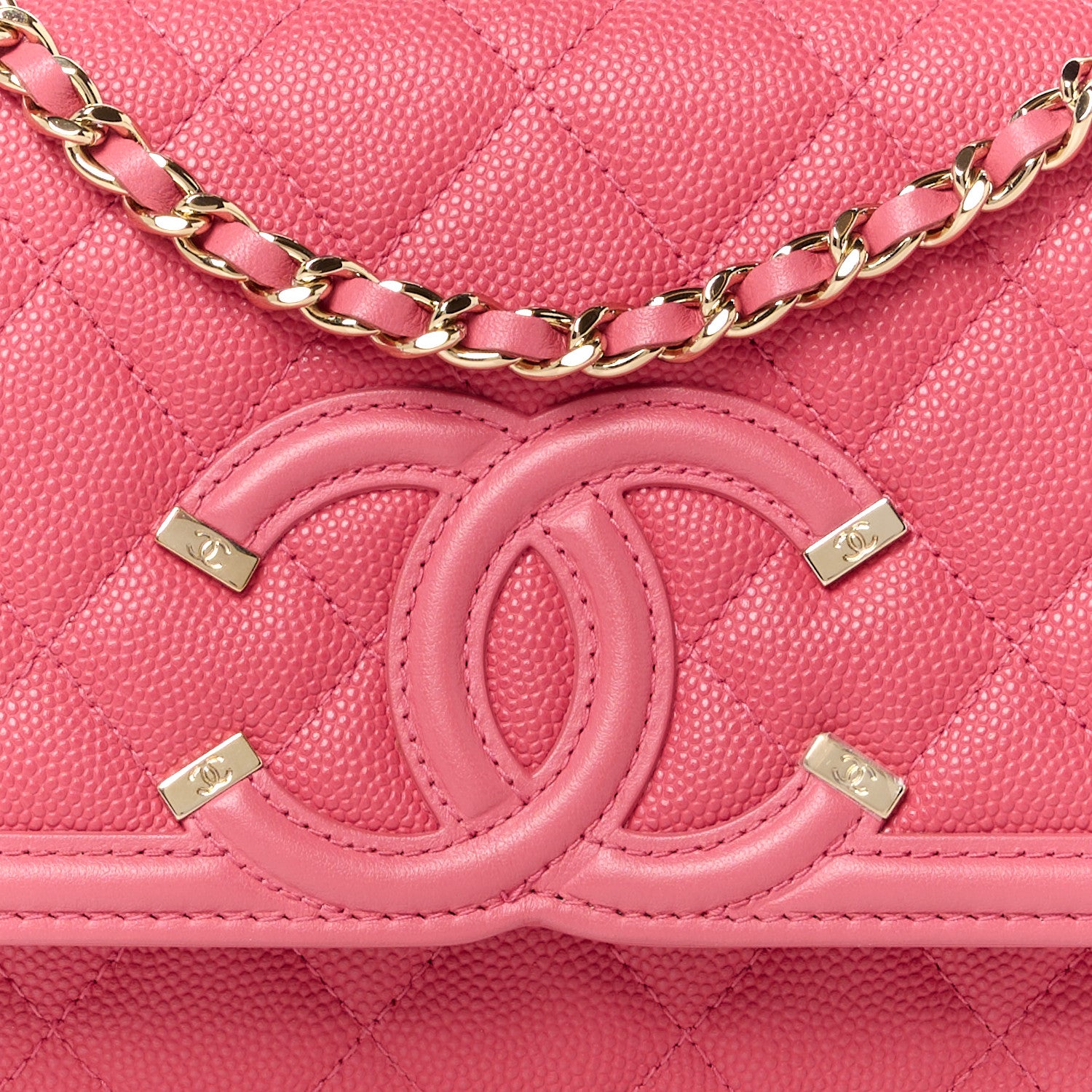 Chanel Caviar Quilted CC Filigree Wallet On Chain WOC Pink 9 of 11