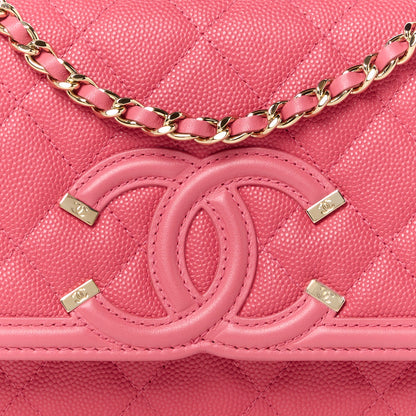 Chanel Caviar Quilted CC Filigree Wallet On Chain WOC Pink 9 of 11
