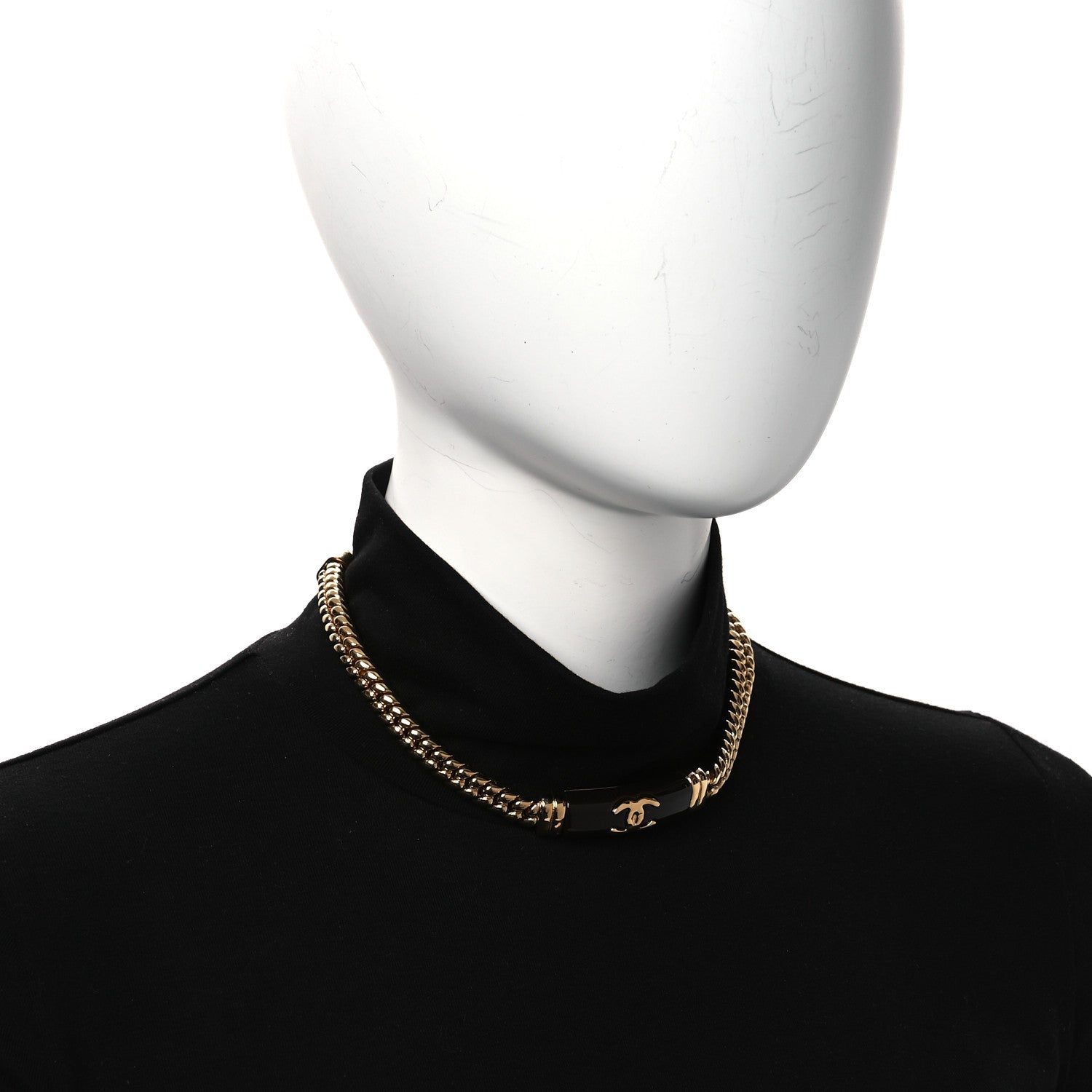 Chanel Metal Enamel CC Chain Choker Necklace Gold Black 2 of 5