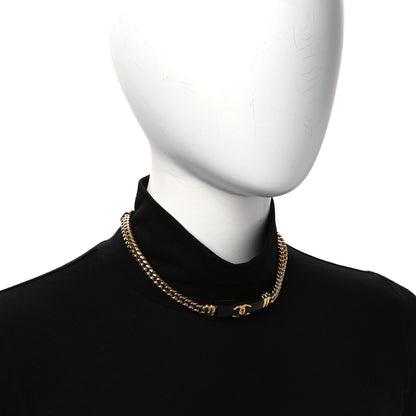 Chanel Metal Enamel CC Chain Choker Necklace Gold Black 2 of 5