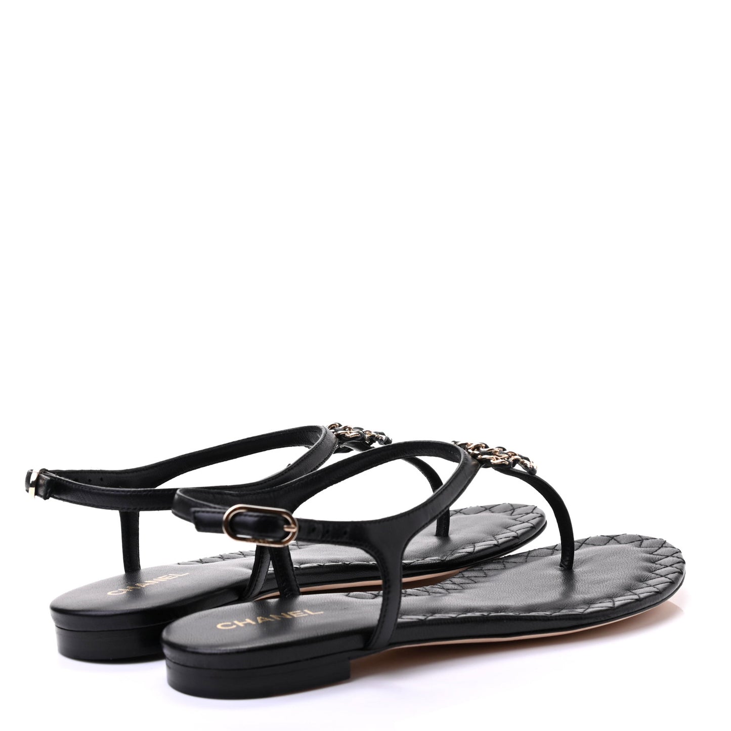 Lambskin Chain CC Logo Thong Sandals 37 Black