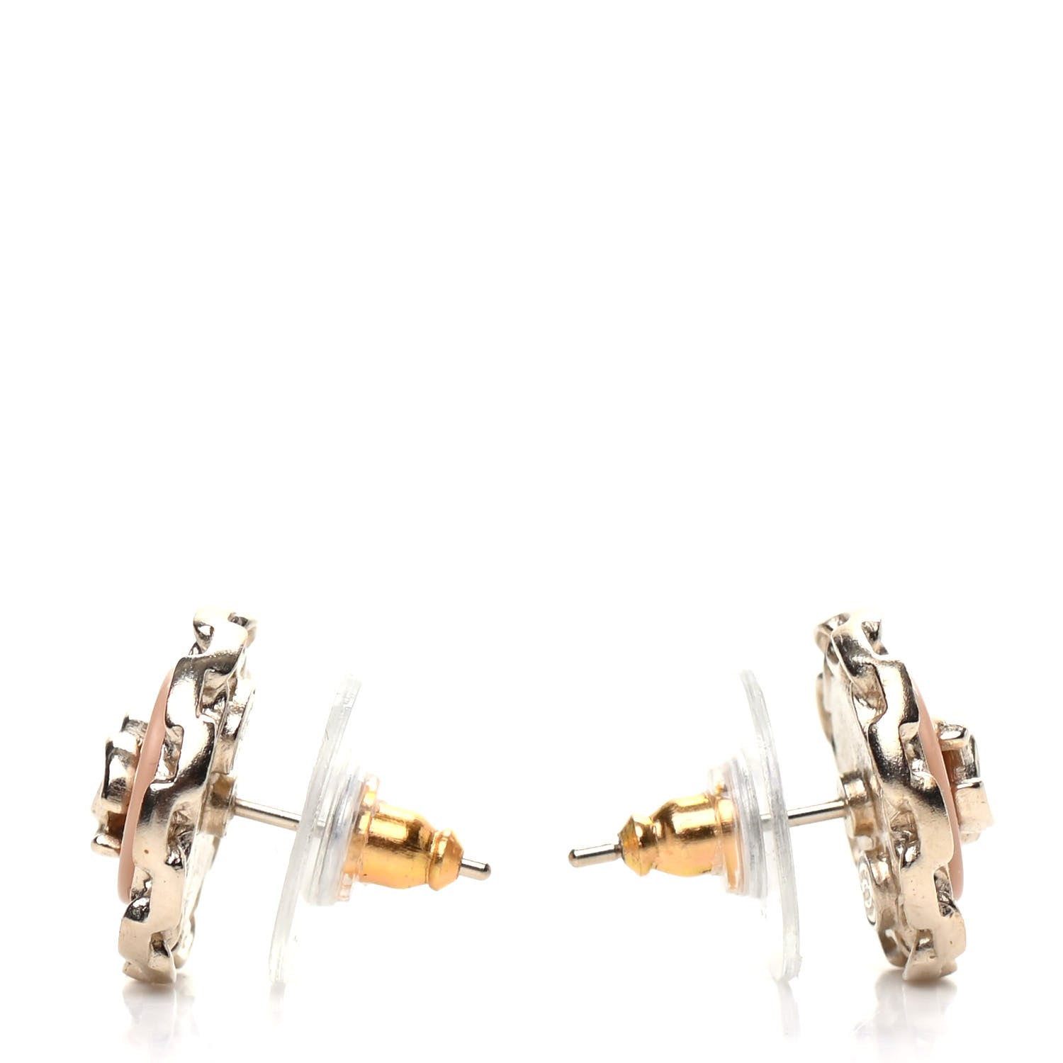 Chanel Resin Chain CC Round Earrings Gold Pink 3 of 5