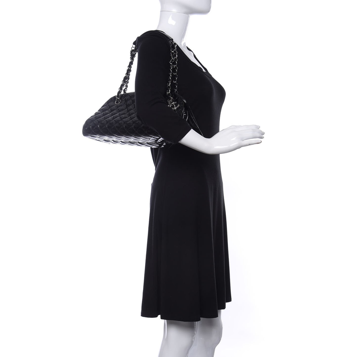 Patent Quilted Medium Just Mademoiselle Bowling Bag Black