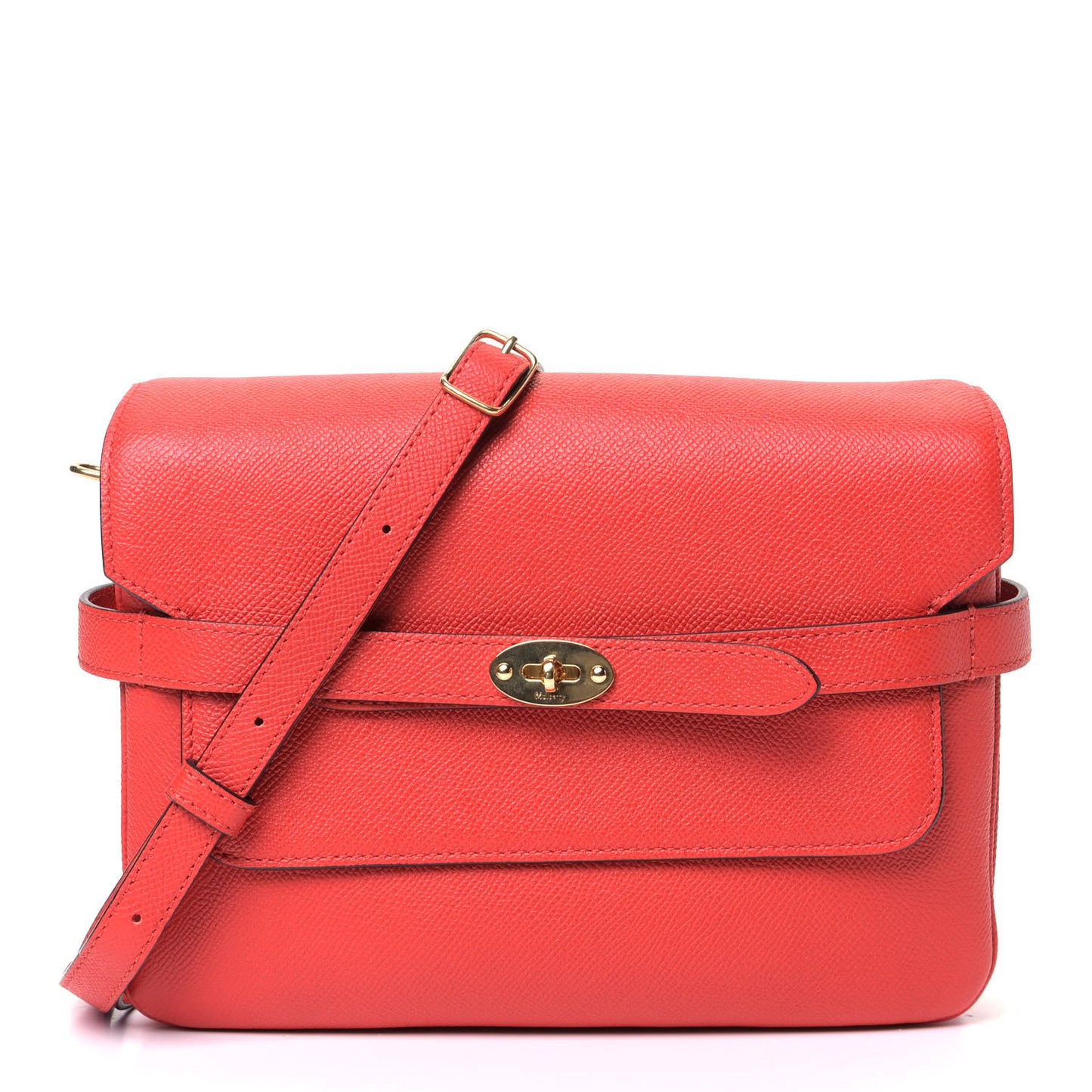 Small Classic Grain Calfskin Belted Bayswater Satchel Lipstick Red