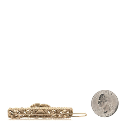 Chanel Pearl Crystal CC Hair Clip Barrette Gold 2 of 3