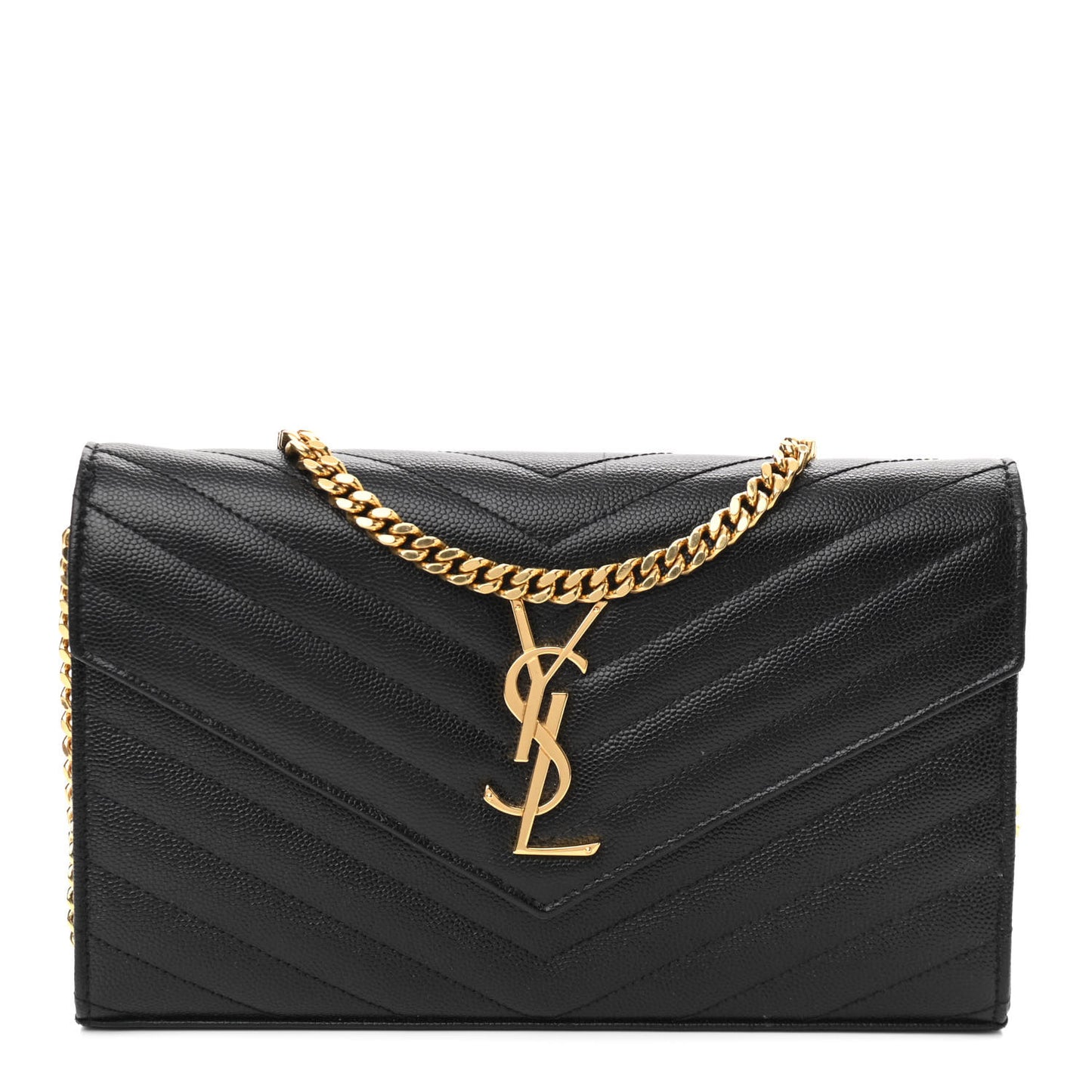 Grain De Poudre Matelasse Chevron Monogram Chain Wallet Black