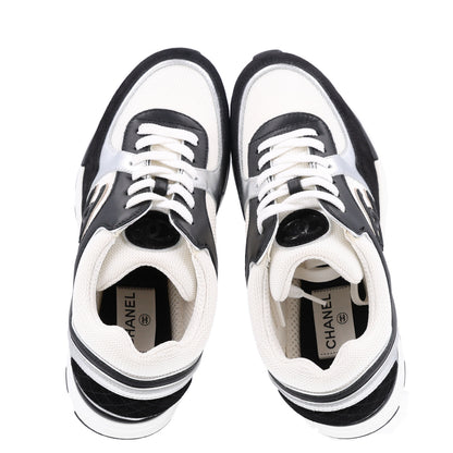 Chanel Mesh Suede Calfskin Grained Calfskin Womens CC Sneakers 39 Black White Silver 2 of 10