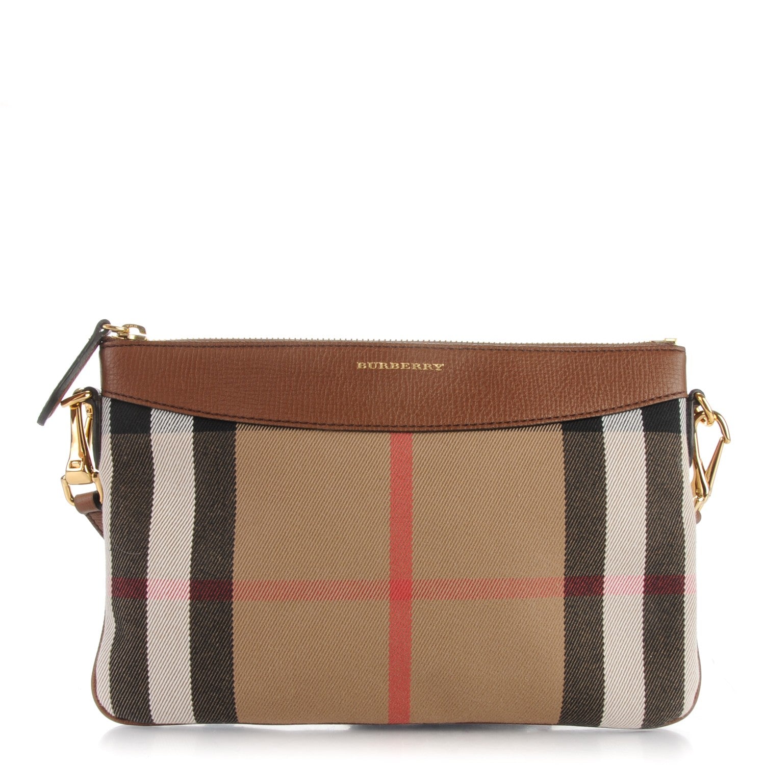 Burberry House Check Derby Peyton Crossbody Clutch Bag Tan 1 of 7