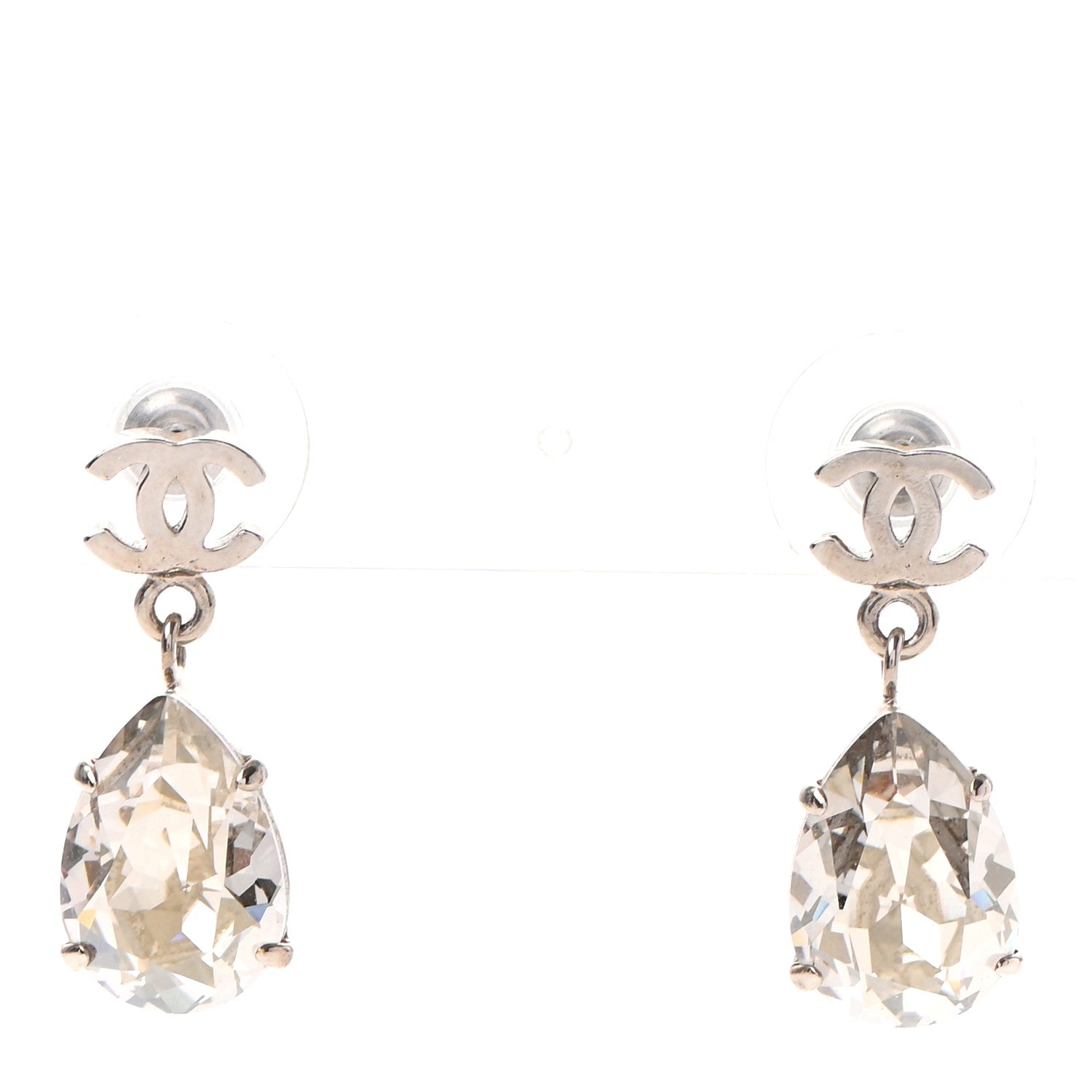Chanel Crystal CC Tear Drop Earrings Silver 1 of 4