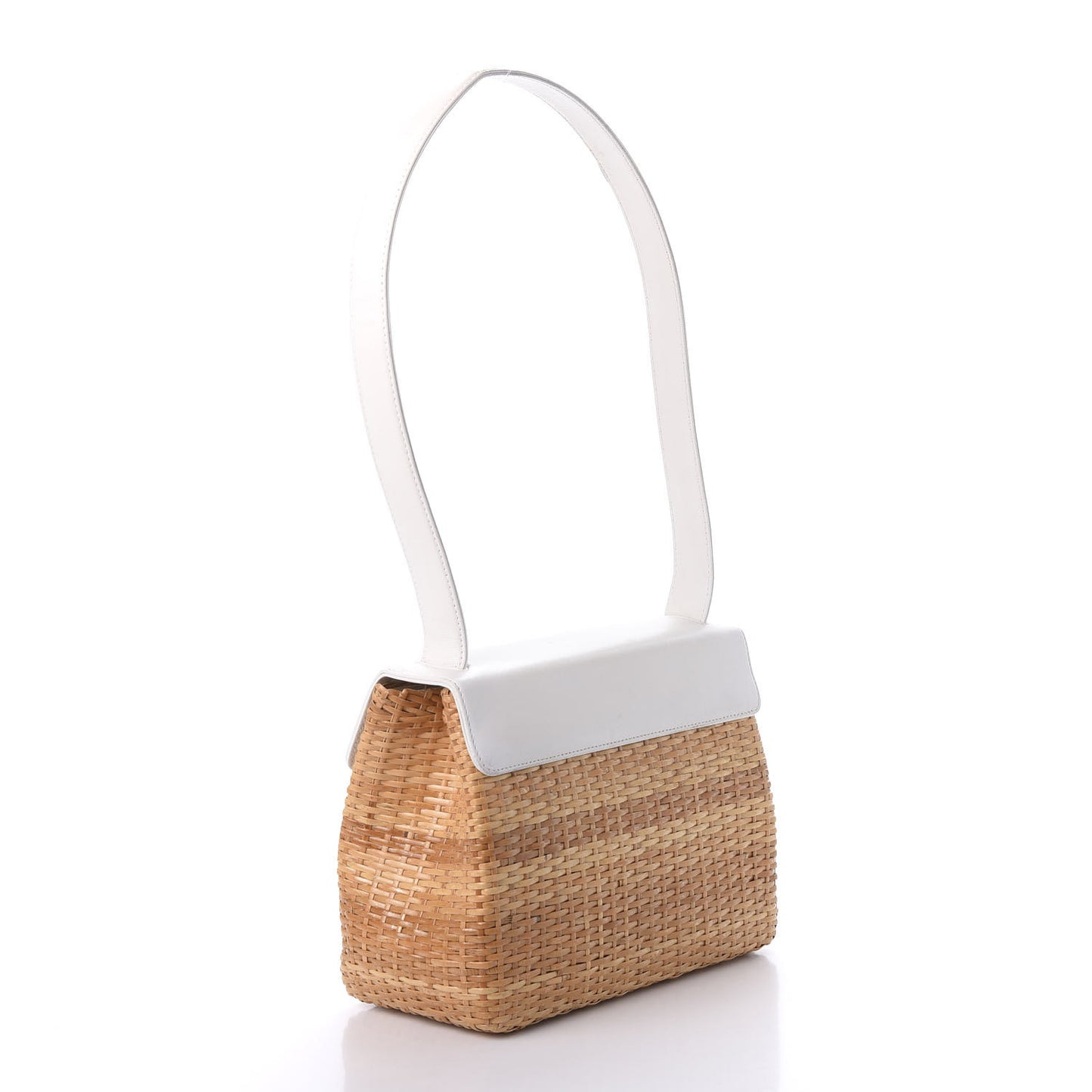 Calfskin Rattan Basket Flap Shoulder Bag White