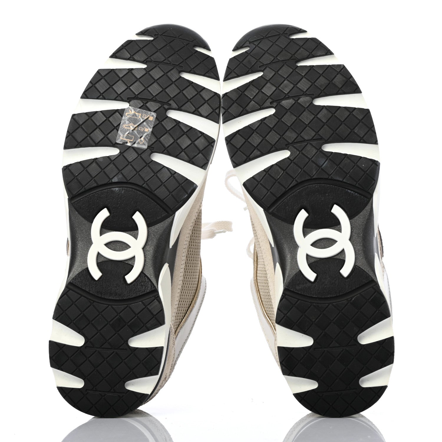 Chanel Suede Calfskin CC Sneakers 37.5 Beige Gold 5 of 10