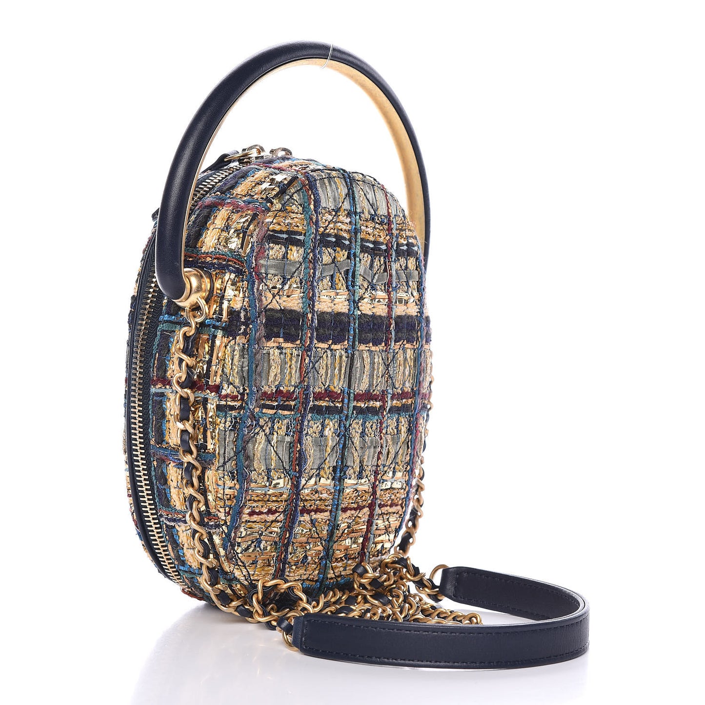 Tweed Camera Case Gold Blue Light Green Black
