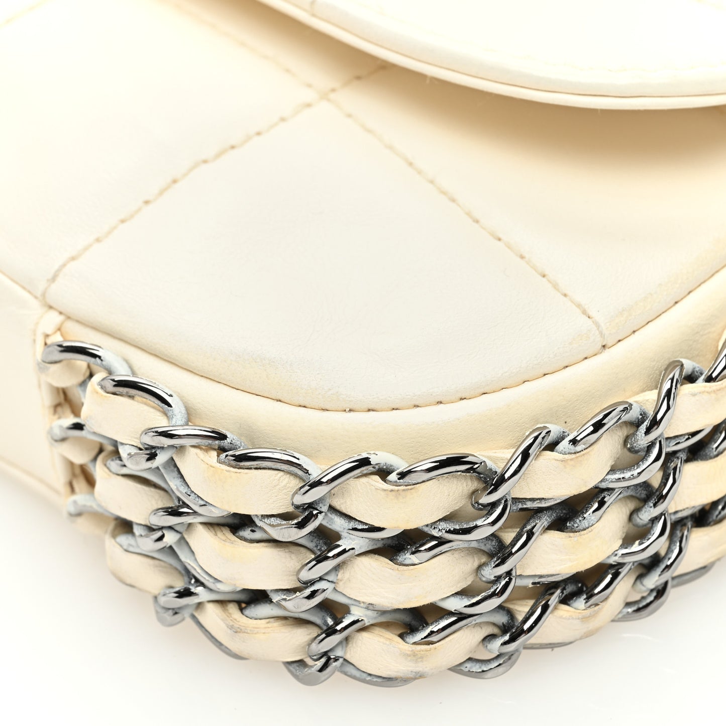 Lambskin Quilted Chocolate Bar 3 Chain Flap White