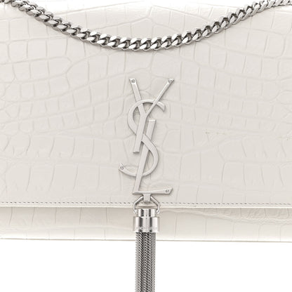 Saint Laurent Calfskin Crocodile Embossed Medium Classic Monogram Kate Tassel Satchel Crema Soft 9 of 13