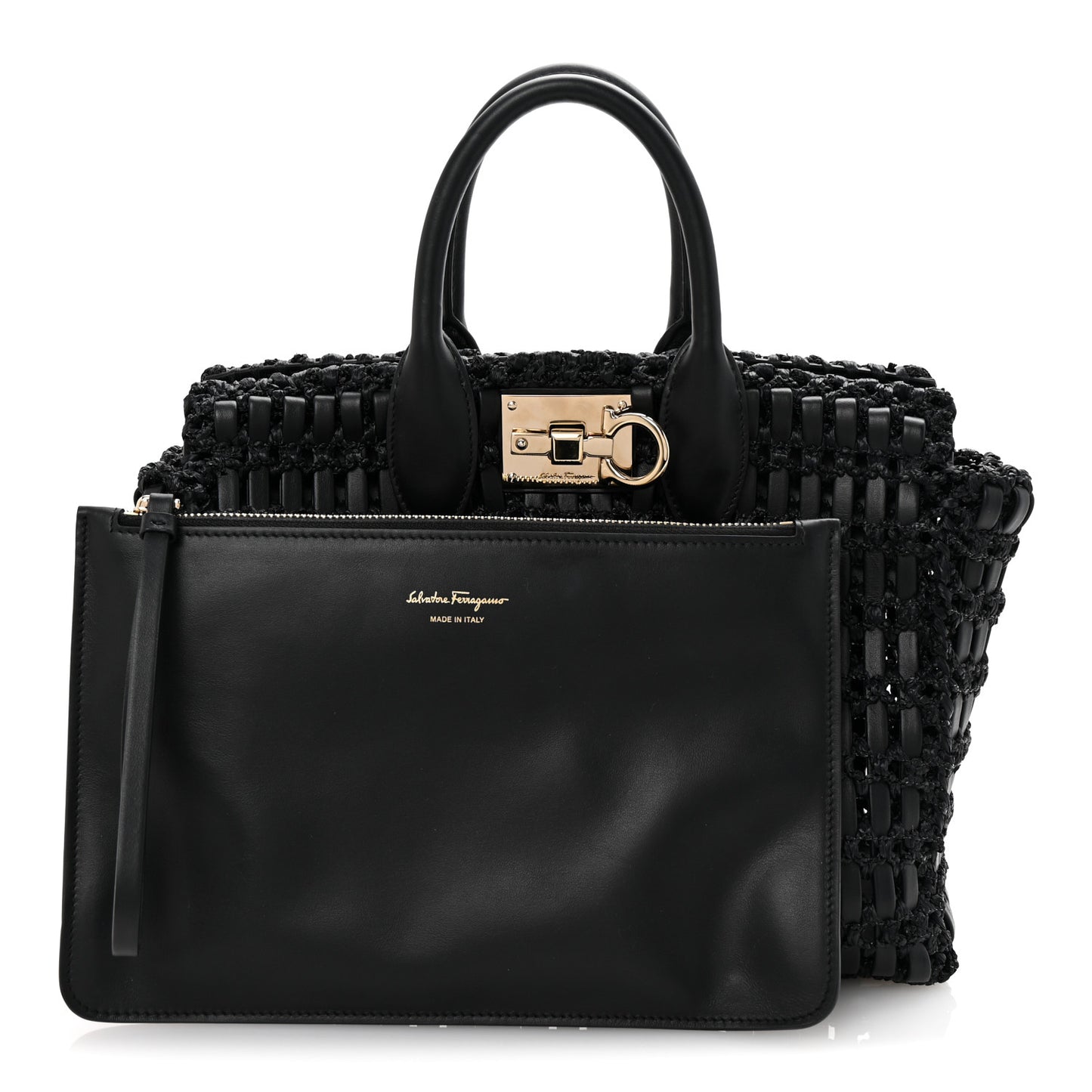 Raffia Calfskin The Studio Box Tote Black