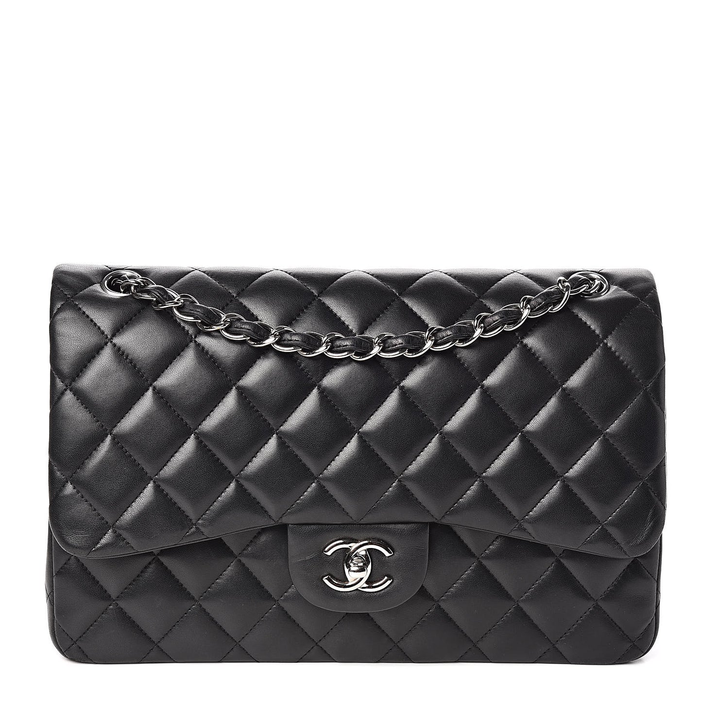 Lambskin Quilted Jumbo Double Flap Black