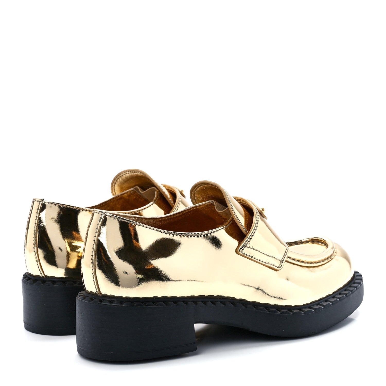 Prada Metallic Brushed Calfskin Metal Triangle Logo 50mm Loafers 35 Platino 4 of 9