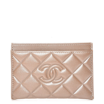 Chanel Metallic Lambskin Quilted Diamond CC Card Holder Beige 1 of 9