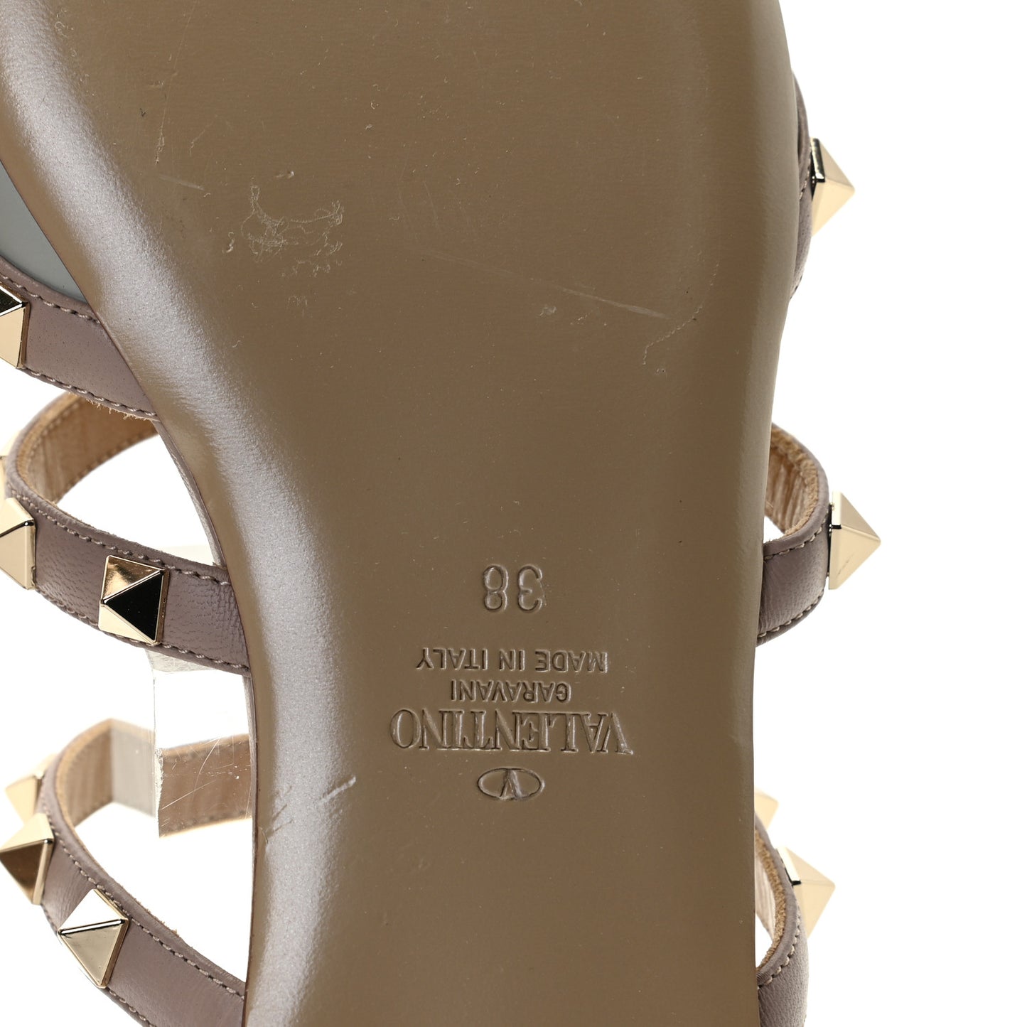 Calfskin Rockstud Flat Cage Mules 38 Opal Grey Poudre