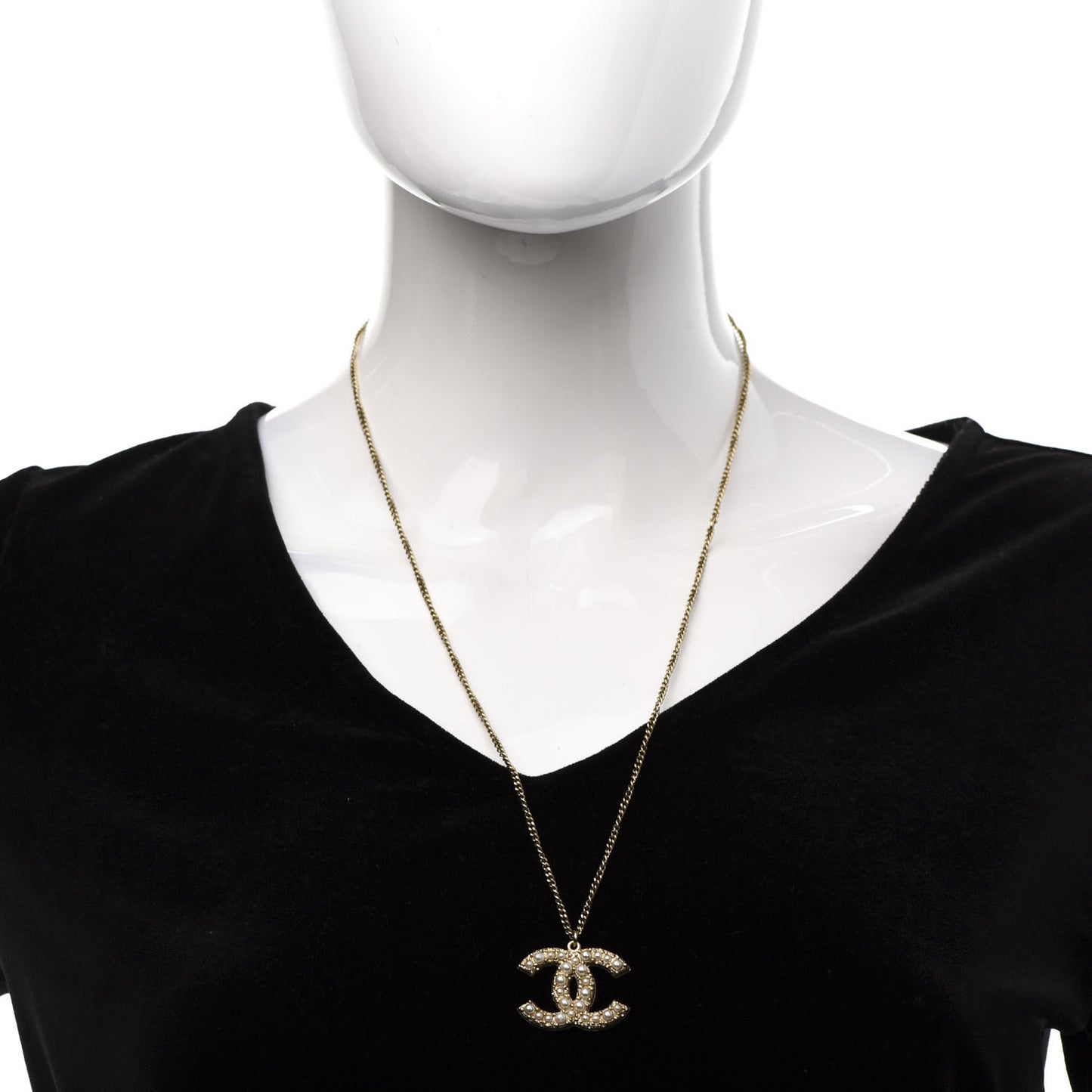 Pearl Crystal CC 100th Anniversary Pendant Necklace Light Gold