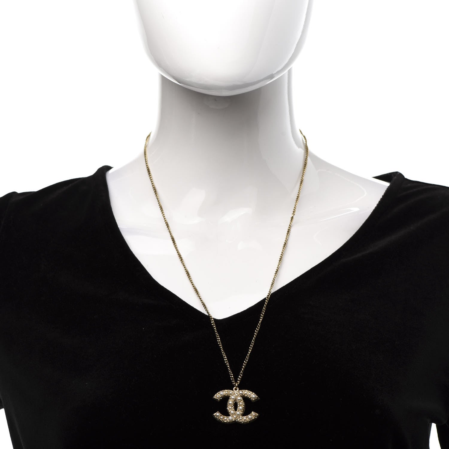 Chanel Pearl Crystal CC 100th Anniversary Pendant Necklace Light Gold 2 of 5
