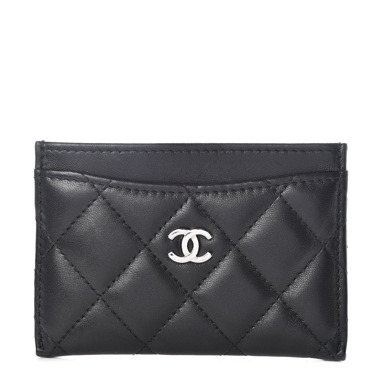 Lambskin Quilted Card Holder Black
