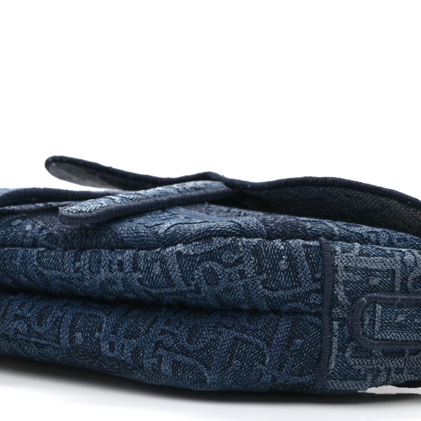Oblique Embroidered Saddle Bag Denim Blue