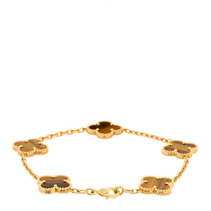 Van Cleef & Arpels 18K Yellow Gold Tiger Eye 5 Motifs Vintage Alhambra Bracelet 2 of 3