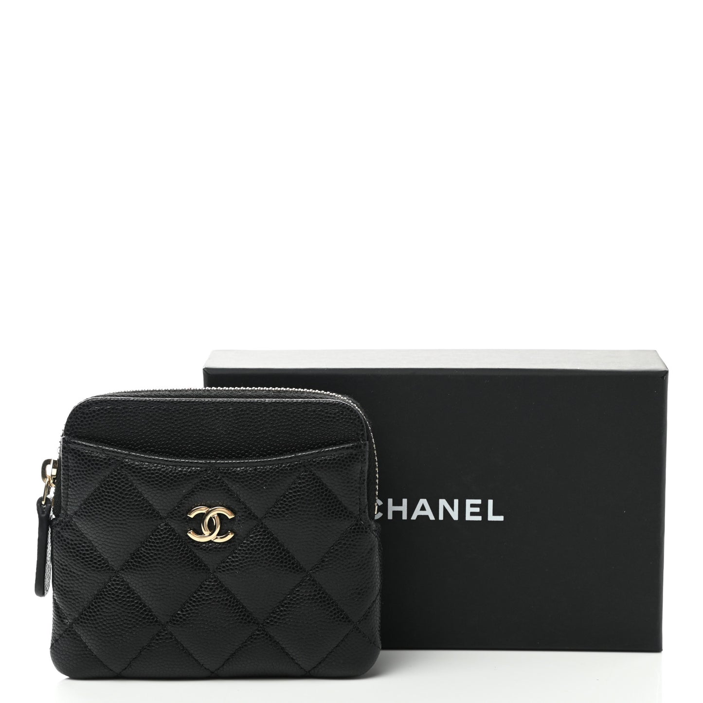 Caviar Quilted Zip Card Holder Wallet Black
