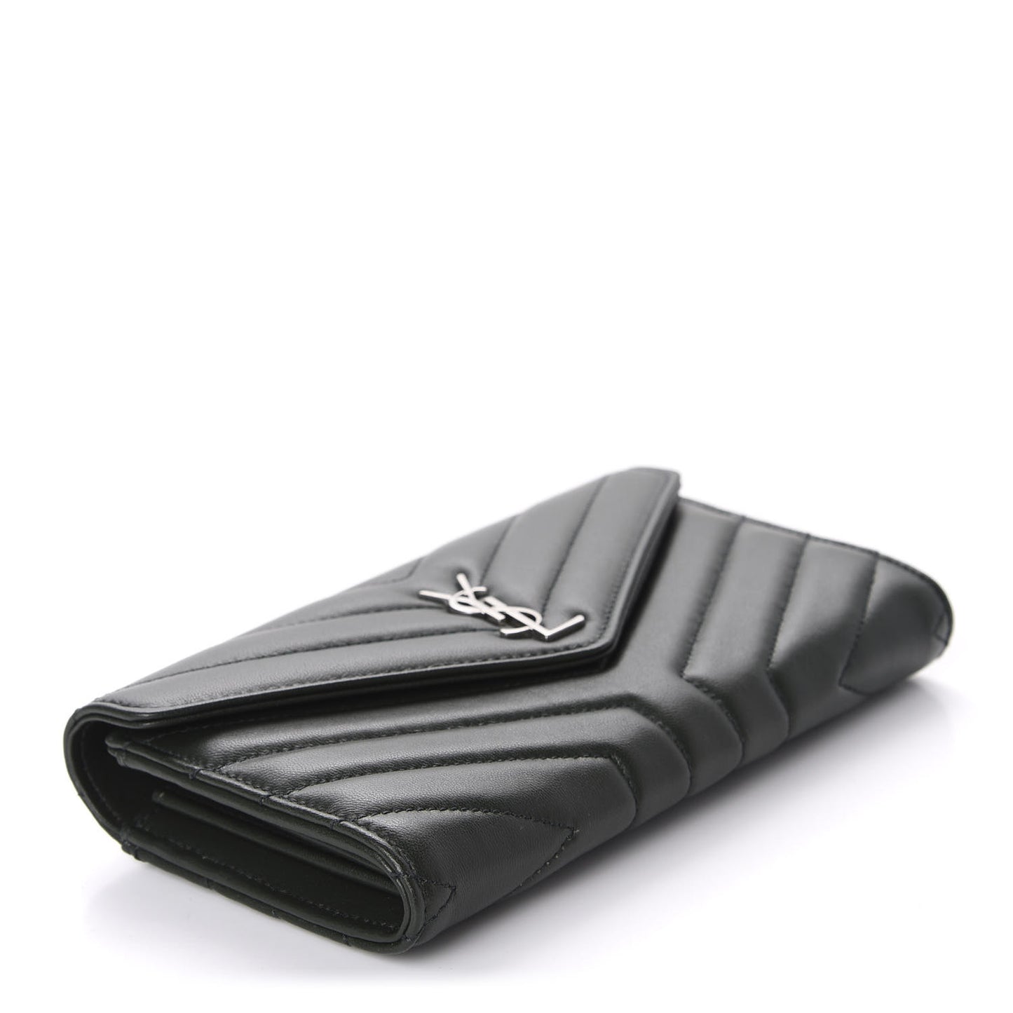 Lambskin Y Quilted Monogram Large Loulou Flap Wallet Black