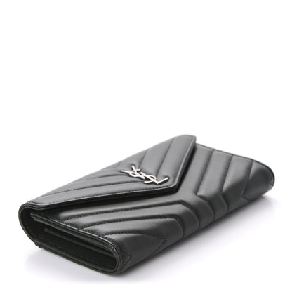 Saint Laurent Lambskin Y Quilted Monogram Large Loulou Flap Wallet Black 4 of 8