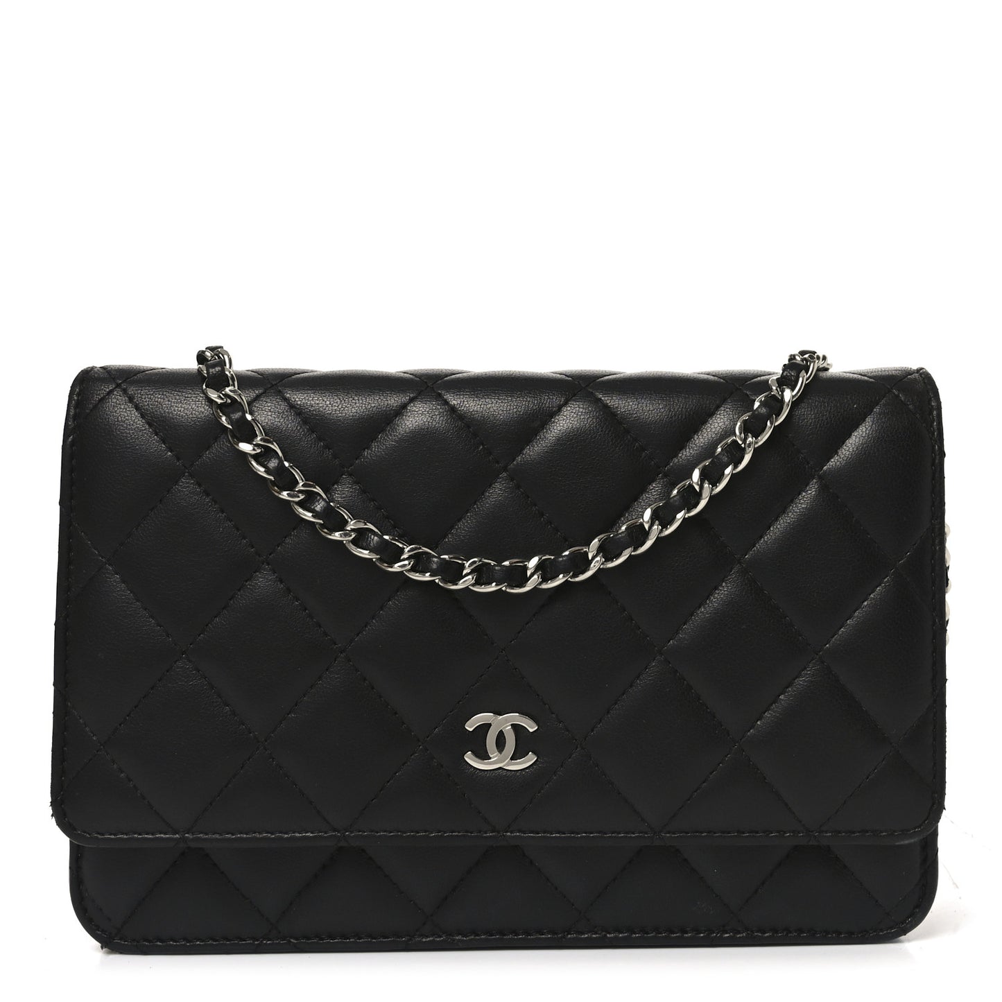 Lambskin Quilted Wallet On Chain WOC Black