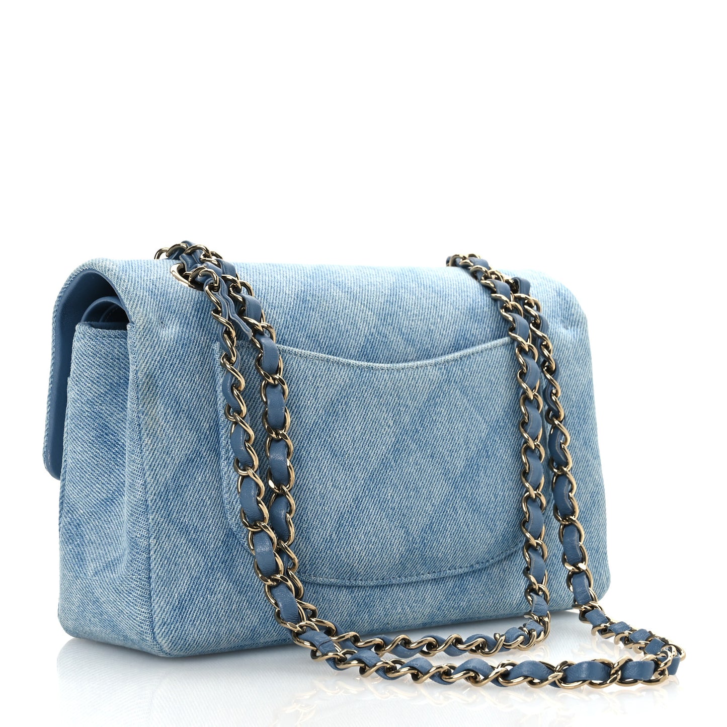 Printed Denim Quilted Mini Rectangular Flap Light Blue