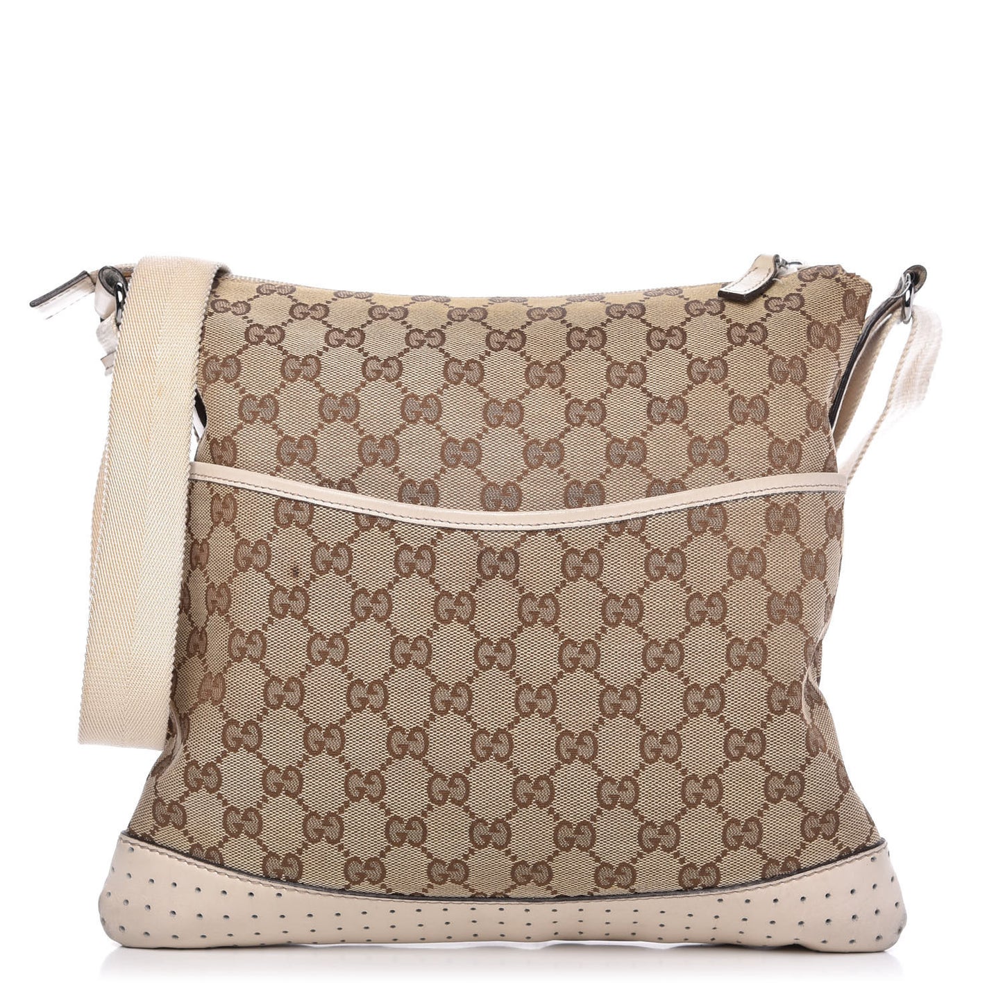 Monogram Calfskin Perforated Medium Flat Messenger Bag Off White