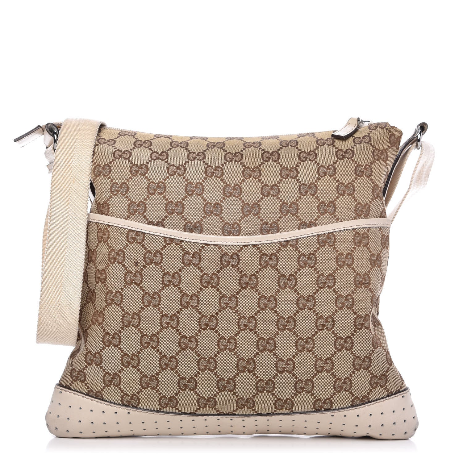Gucci Monogram Calfskin Perforated Medium Flat Messenger Bag Off White 1 of 12
