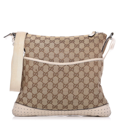 Gucci Monogram Calfskin Perforated Medium Flat Messenger Bag Off White 1 of 12